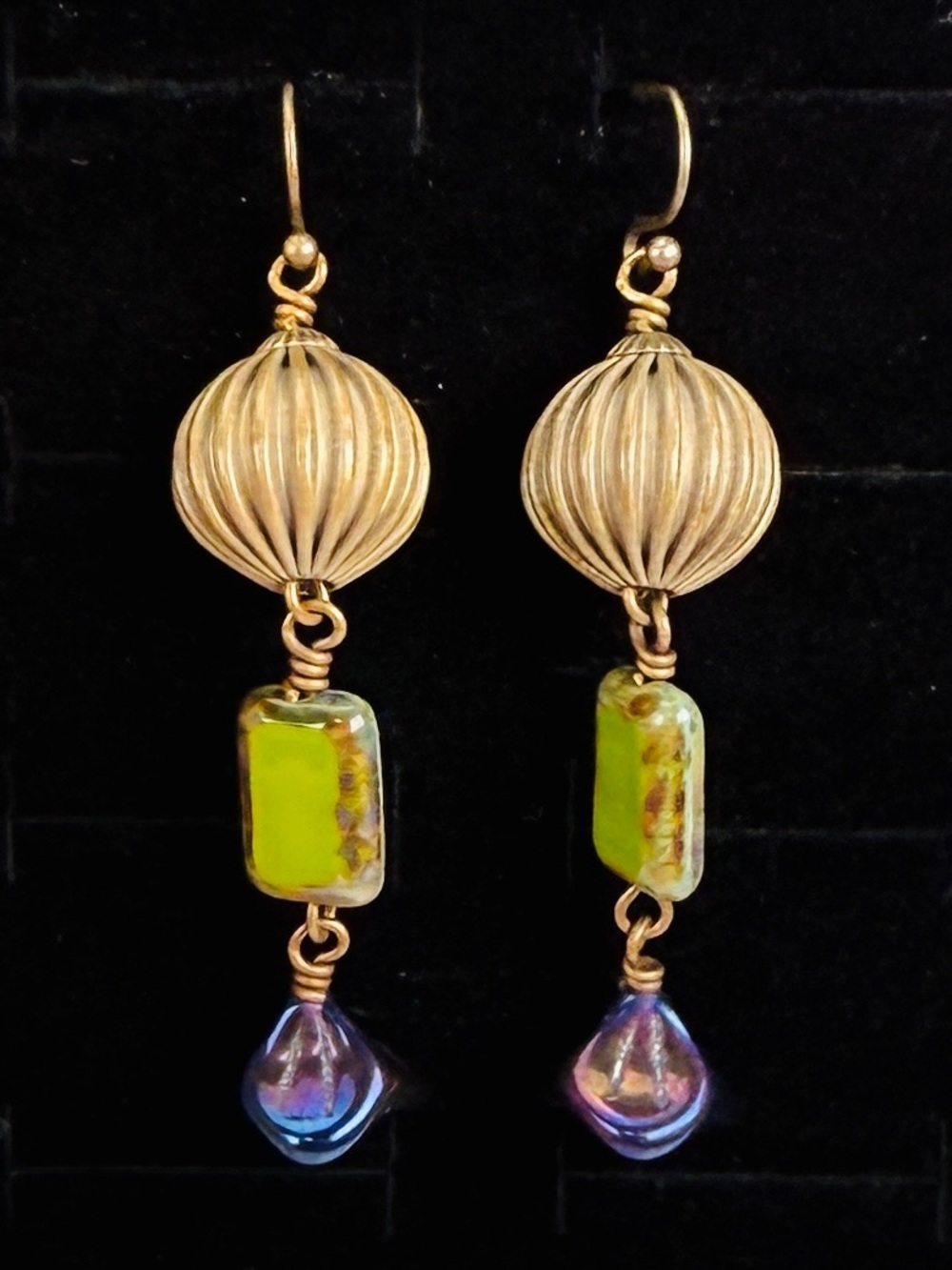 Vintage bronzetone, long Bohemian chic costume pierced earrings